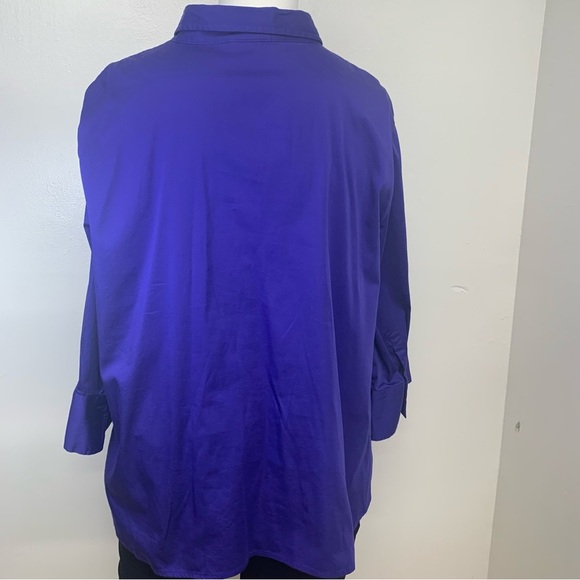 Catherines Blouse Top Woman 3X Button Up Purple Pin Tuck 3/4 Sleeve Cotton Blend - Picture 6 of 9